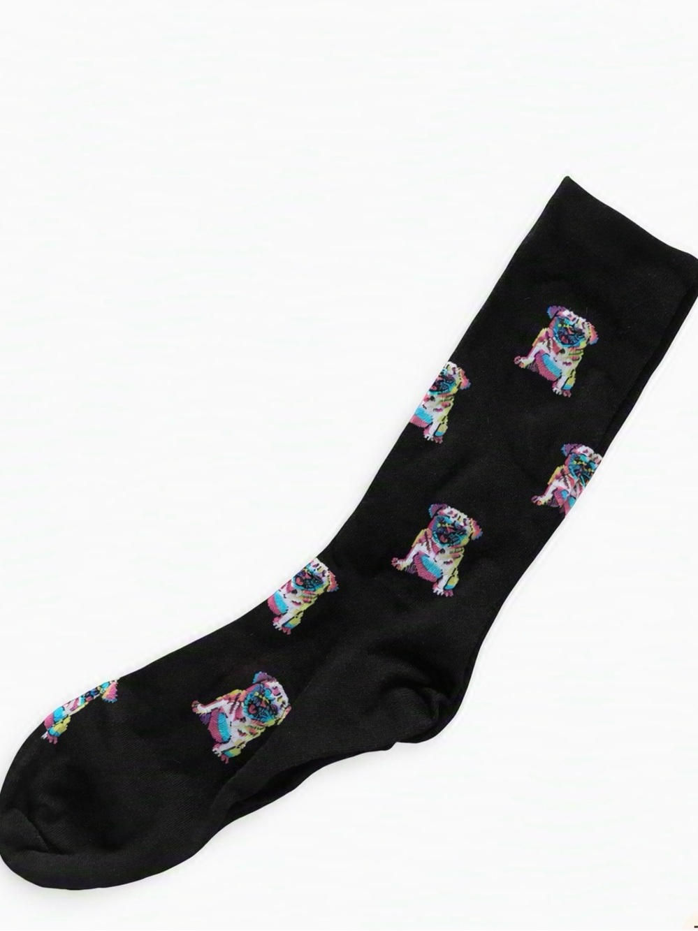 FREE W PURCHASE Funky Black Socks Neon Pug Dogs